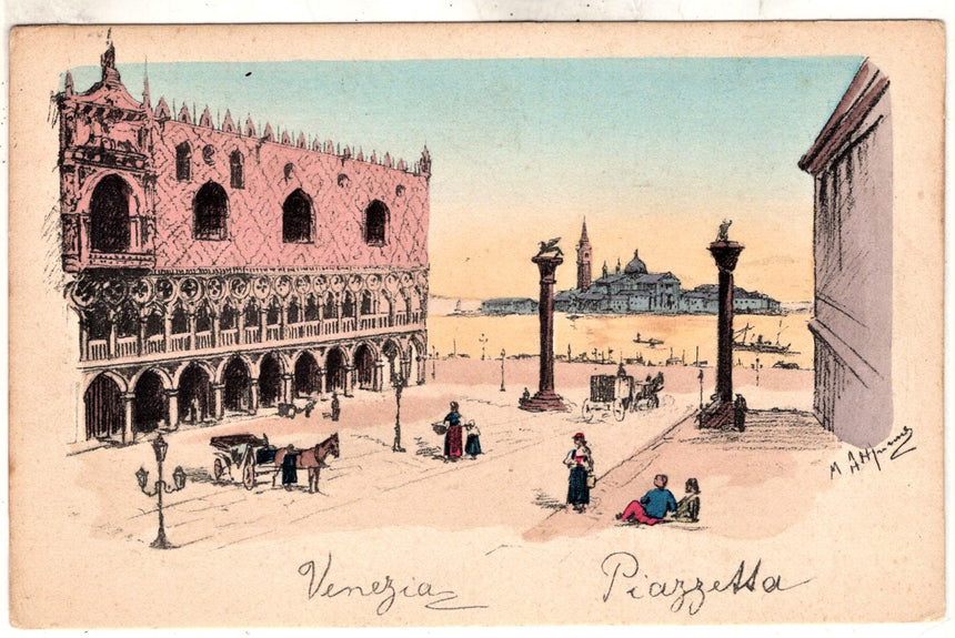 Cartolina antica Venezia Piazzetta