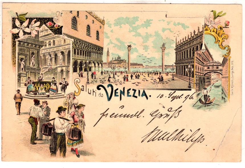 Cartolina antica Venezia Saluti da Venezia Hotel Monaco Venezia x Germania