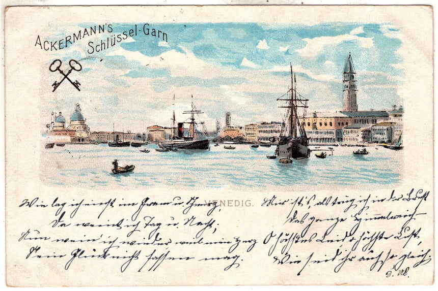 Cartolina antica Venezia Venedig Ackermann s Schlussl Garn da Germania