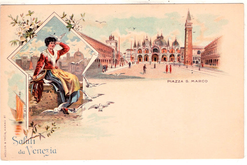 Cartolina antica Venezia saluti da Venezia piazza San Marco