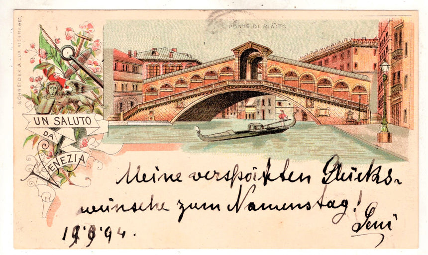 Cartolina antica Venezia un saluto da Venezia a Branzoll Tirolo nel 1894