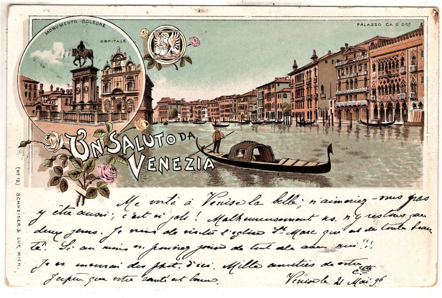 Cartolina antica Venezia Saluti da Venezia spedita in Francia Cannes