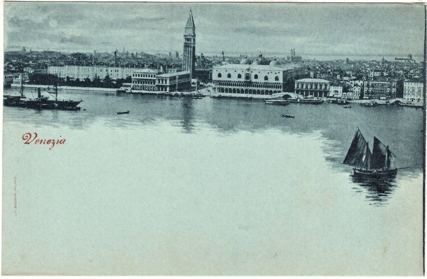 Cartolina antica Venezia panorama campanile e San Marco