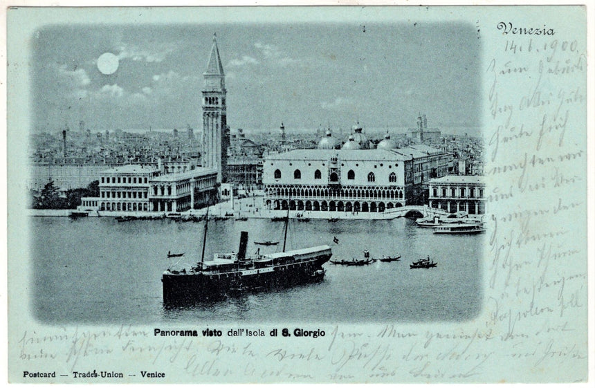 Cartolina antica Venezia panorama da San Giorgio x Trento