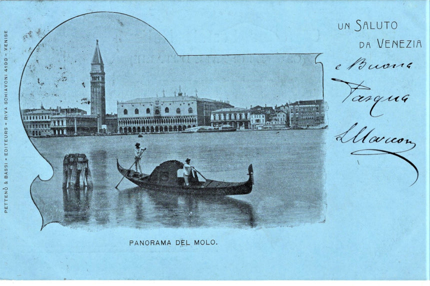 Cartolina antica Venezia panor.del Molo Trezzo x Parona d Adige Verona