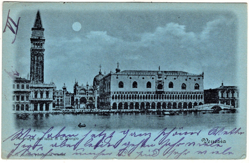 Cartolina antica Venezia panorama da san Giorgio x Germania