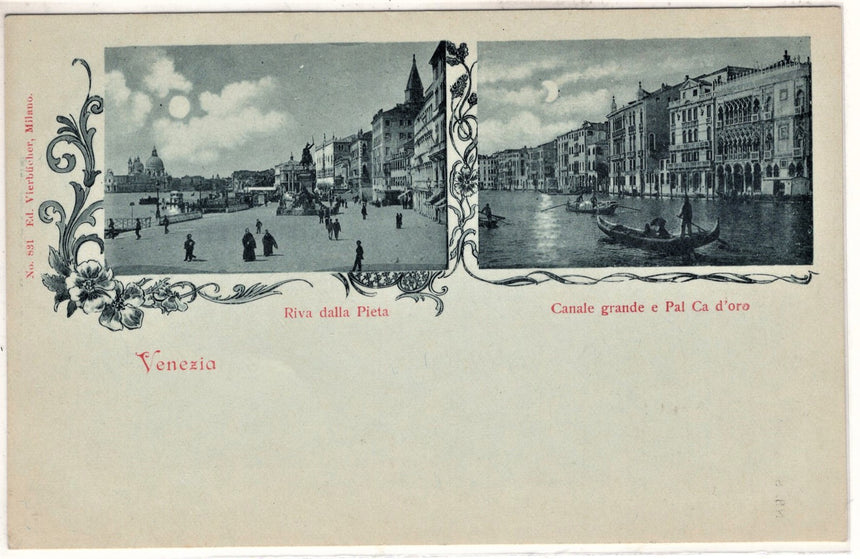 Cartolina antica Venezia riva della Pietà e canal Grande