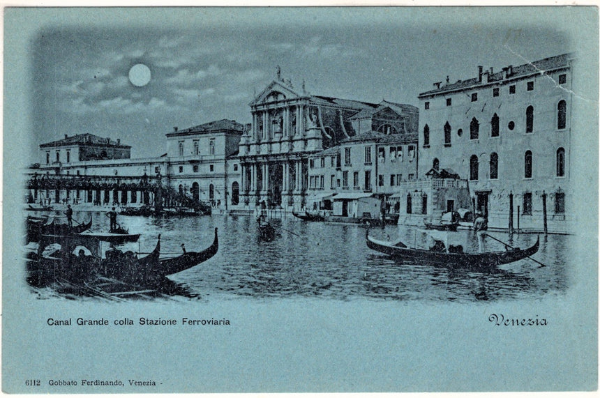 Cartolina antica Venezia canal Grande e stazione ferroviaria