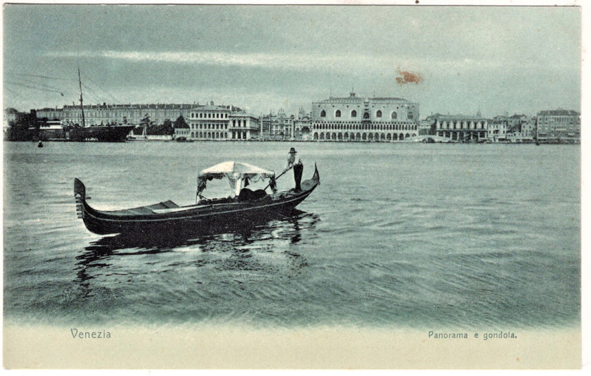 Cartolina antica Venezia panorama e gondola