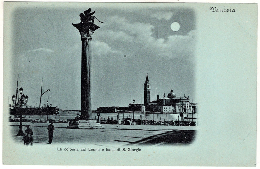 Cartolina antica Venezia colonnacon leone e San Giorgio