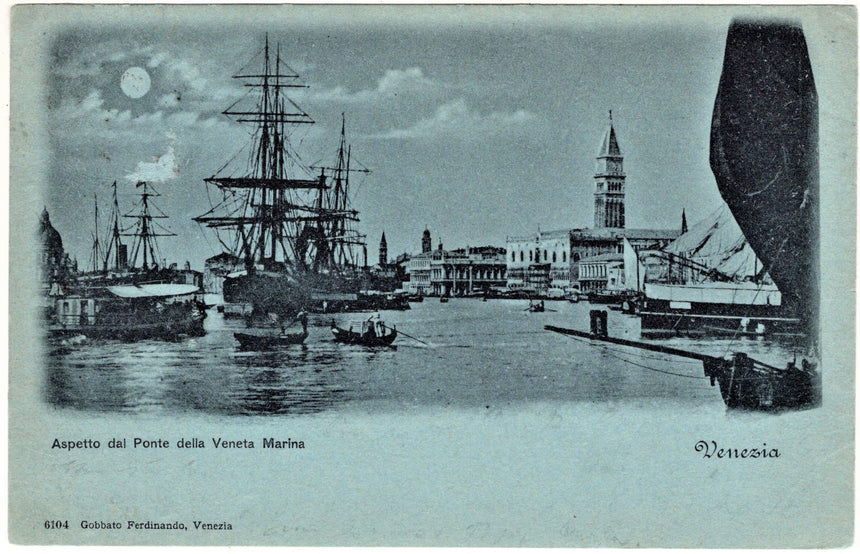 Cartolina antica Venezia aspetto dal ponte della Veneta Marina