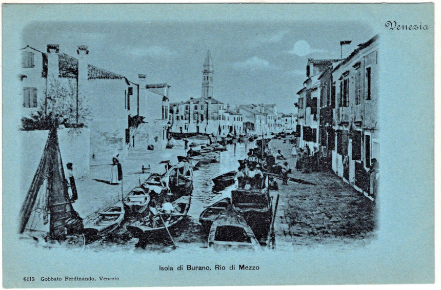 Cartolina antica Venezia isola di Burano Rio di Mezzo