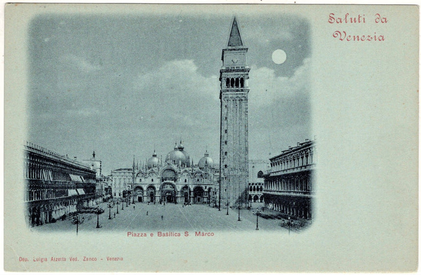 Cartolina antica Venezia Piazza e Basilica San Marco