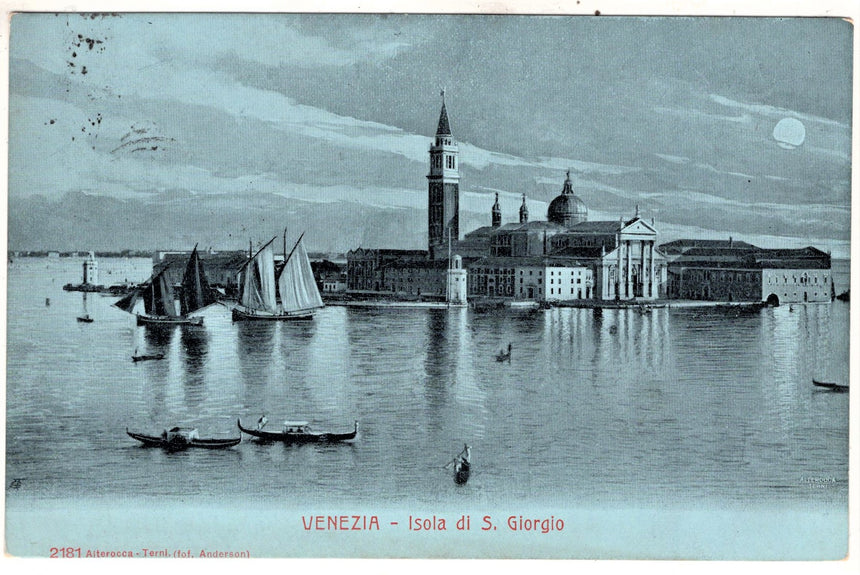 Cartolina antica Venezia Isola di San Giorgi per Paris Francia