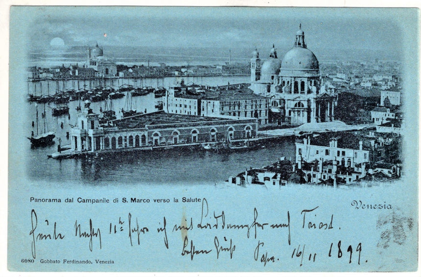 Cartolina antica Venezia panorma dal campanile di S.Marco per Wien