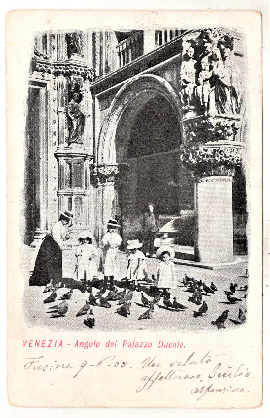Cartolina antica Venezia angolo del palazzo Ducale per Padova