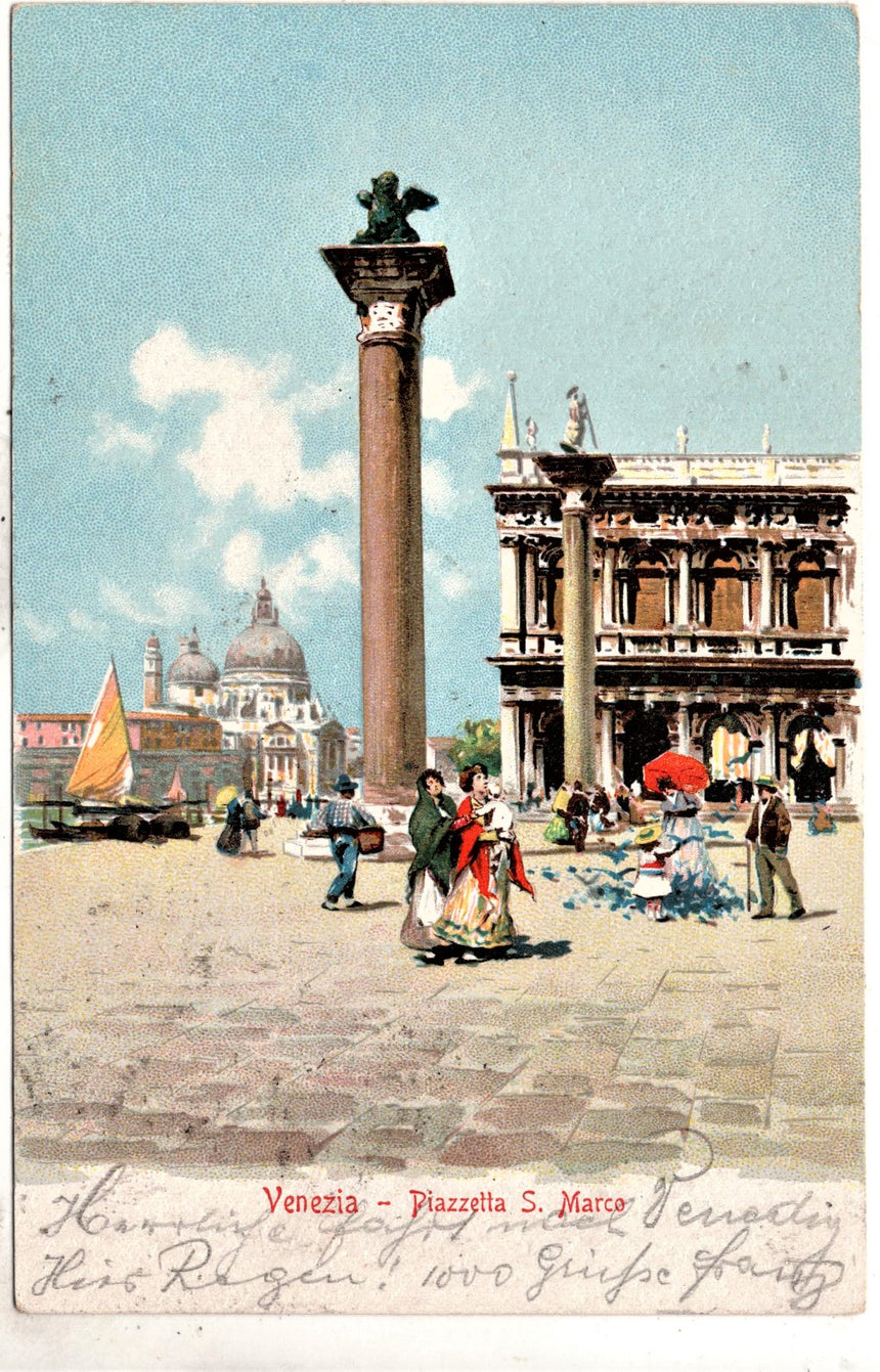 Cartolina antica Venezia piazzetta San Marco per Austria