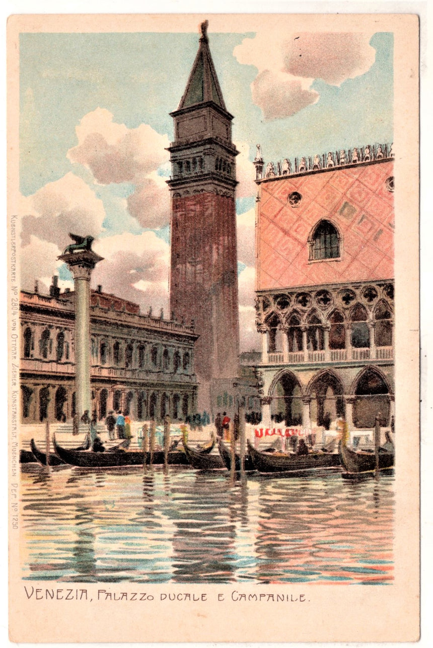 Cartolina antica Venezia palazzo Ducale e campanile sped. da Monaco