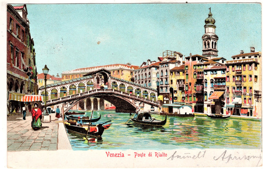 Cartolina antica Venezia Ponte Rialto per Laibach Austria