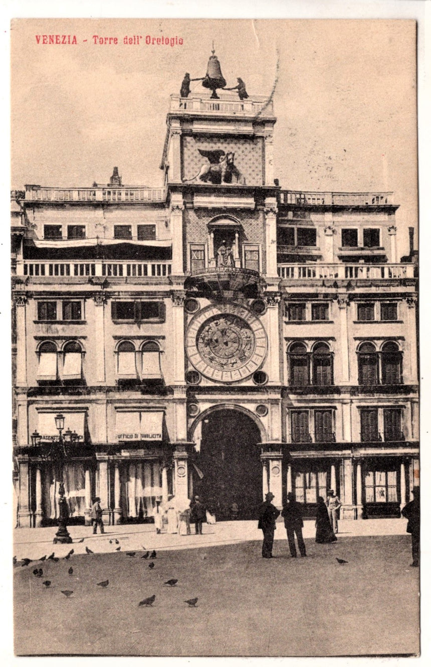 Cartolina antica Venezia Torre dell orologio sped.a Rovereto