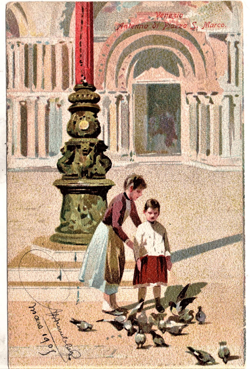 Cartolina antica Venezia antenna di piazza san Marco sped. Da Toul