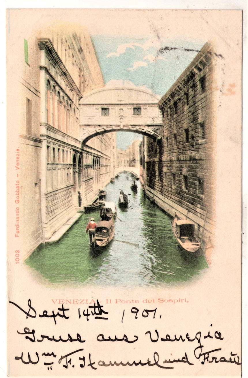 Cartolina antica Venezia Ponte dei Sospiri per Germania