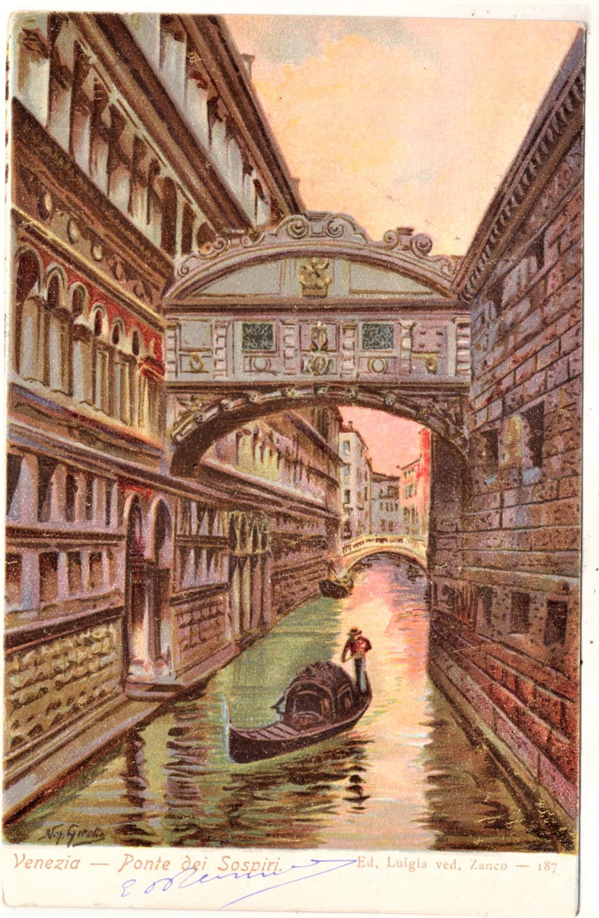 Cartolina antica Venezia Ponte dei Sospiri per Paris Francia