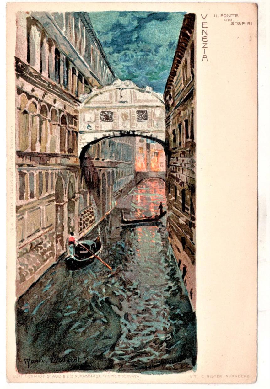 Cartolina antica Venezia Ponte dei Sospiri dis. M. Wielndt