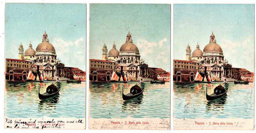 Cartolina antica Venezia 3 cartoline10 S.Maria della Salute per Gries bei Bozen