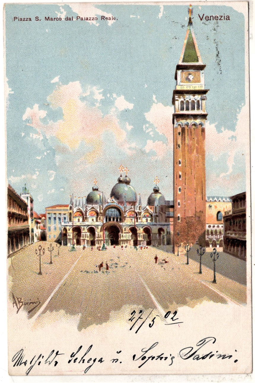 Cartolina antica Venezia piazza San Marco dal palazzo Reale per Austria