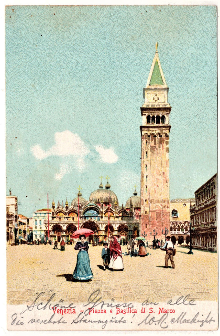 Cartolina antica Venezia Piazza e Basilica San Marco per Bozen