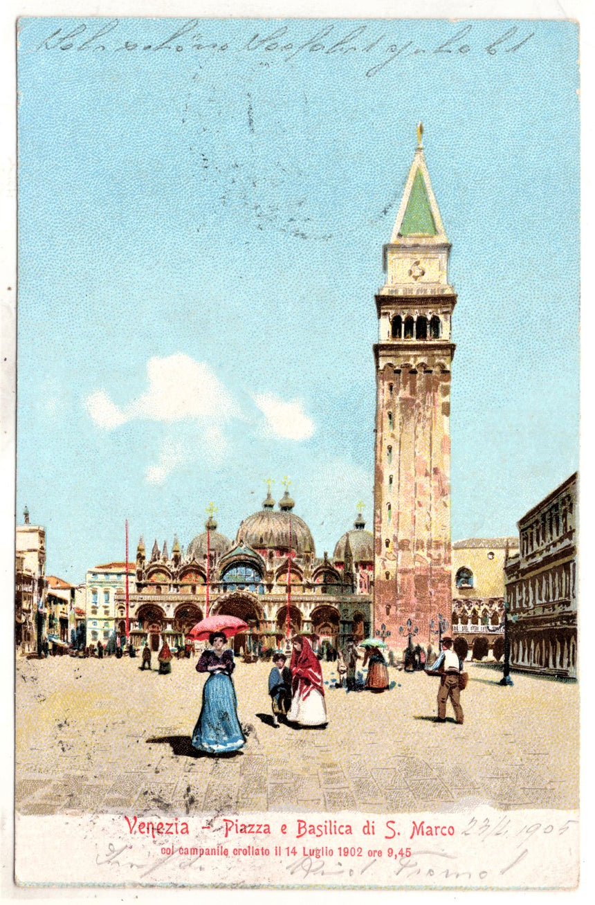 Cartolina antica Venezia Piazza e Basilica San Marco per Wien