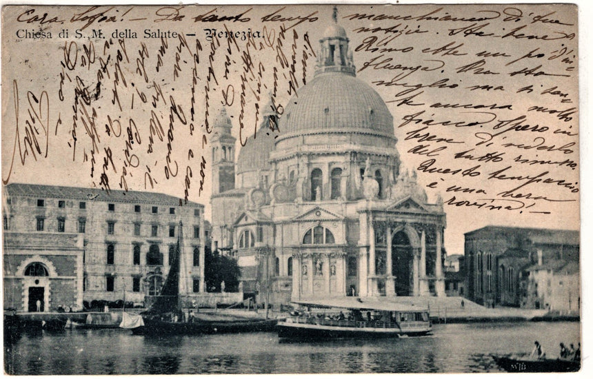 Cartolina antica Venezia chiesa S.Maria della Salute per Trento Austria