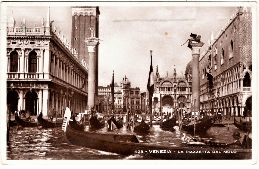 Cartolina antica Venezia la piazzetta dal molo sped. In Romania