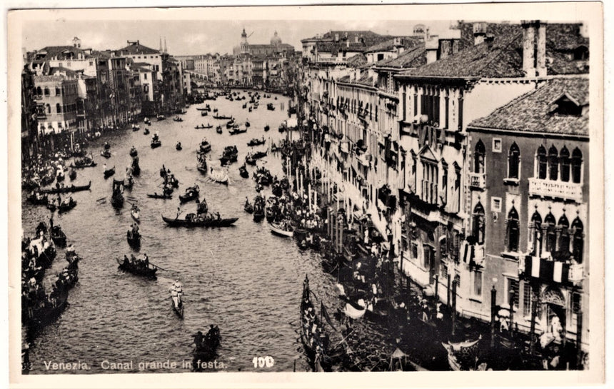 Cartolina antica Venezia canal Grande in festa per Bolzano