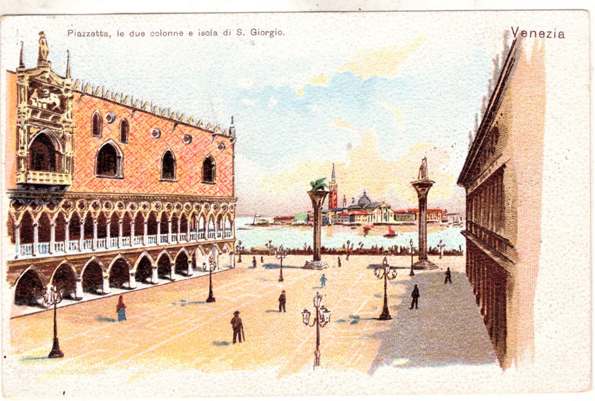 Cartolina antica Venezia piazzetta le 2 colonne e S.Giorgio per Vòslau