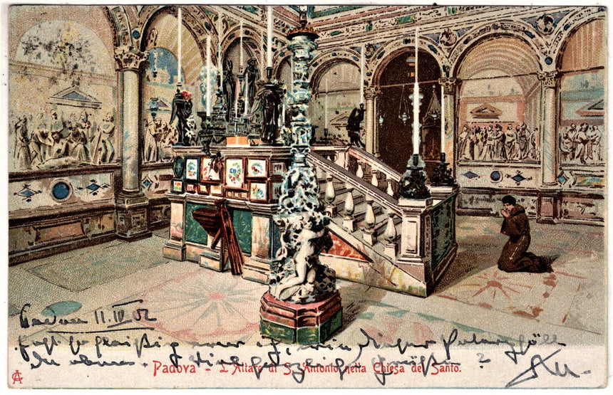 Cartolina antica Padova altare di San Antonio per Merano