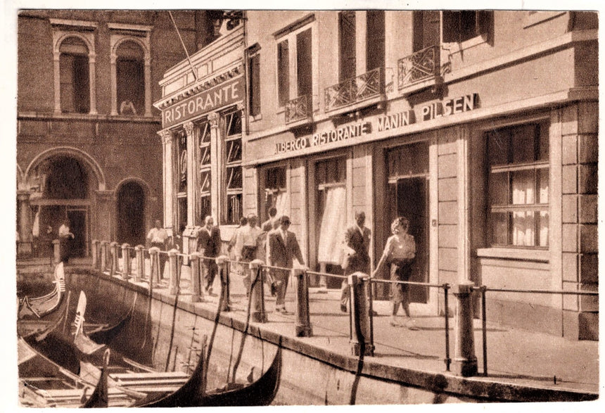 Cartolina antica Venezia S.Marco Bacino Orseolo ristorante Manin Pilsen