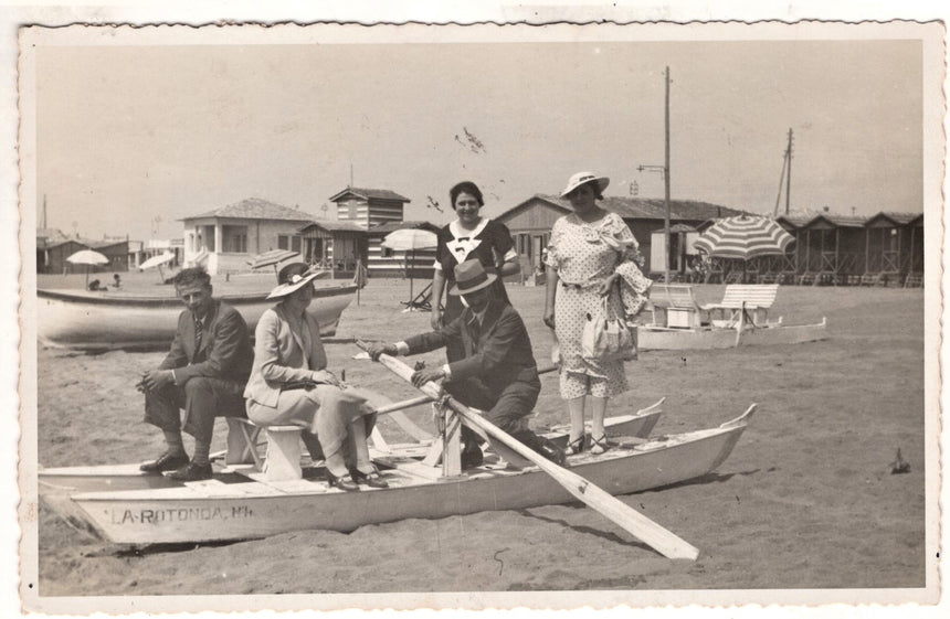 Cartolina antica Venezia foto bagnanti in spiaggia sul moscone per Oppeano