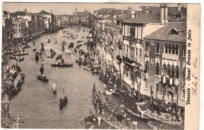 Cartolina antica Venezia Canal Grande in Festa sped. A Brusago Trentino