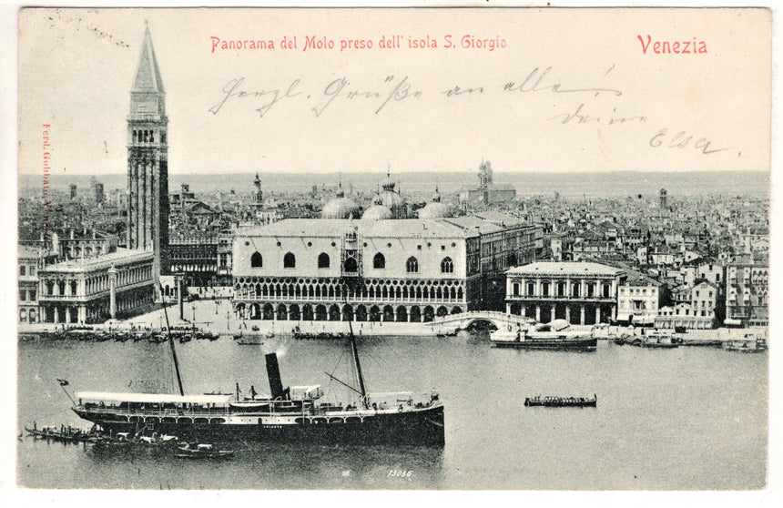 Cartolina antica Venezia panorama del Moloda San Giorgio per Augsburg