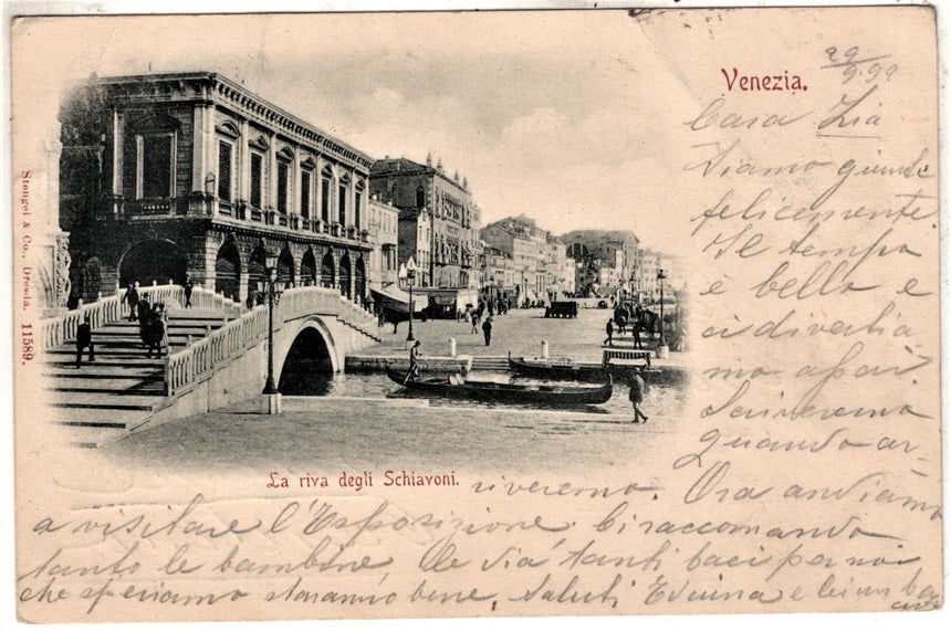 Cartolina antica Venezia la riva degli Schiavoni sped a Pergine Trento