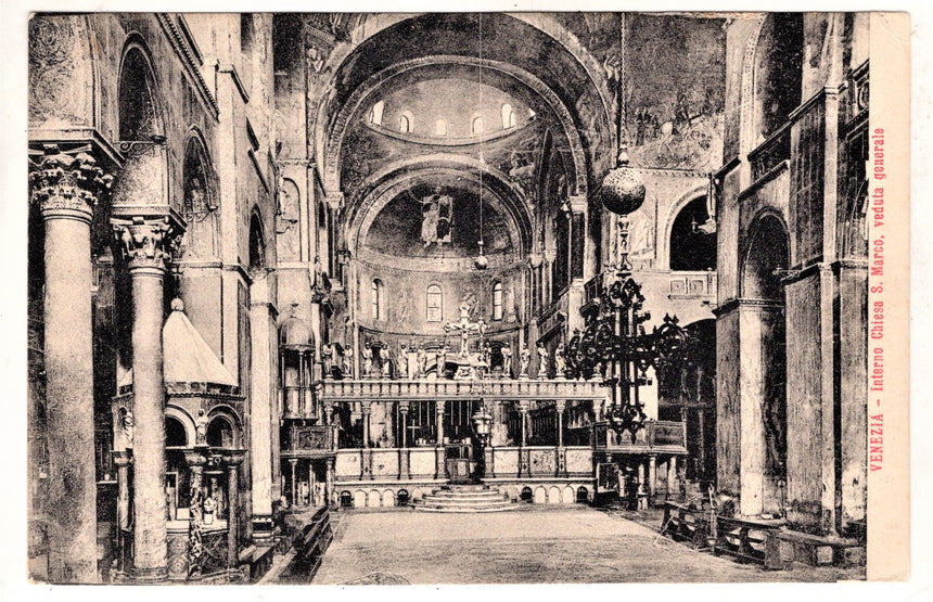 Cartolina antica Venezia interno chiesa San Marco sped a Lille Francia