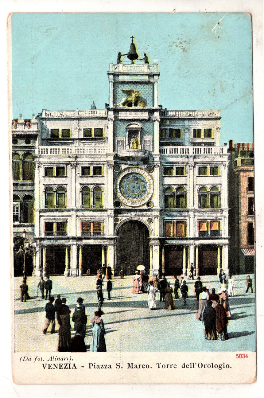 Cartolina antica Venezia piazza S.Marco e torre dell Orologio