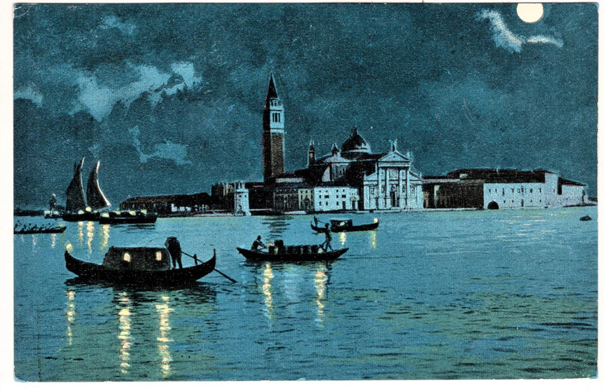 Cartolina antica Venezia panorama notturno