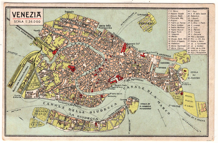 Cartolina antica Venezia geografica della città