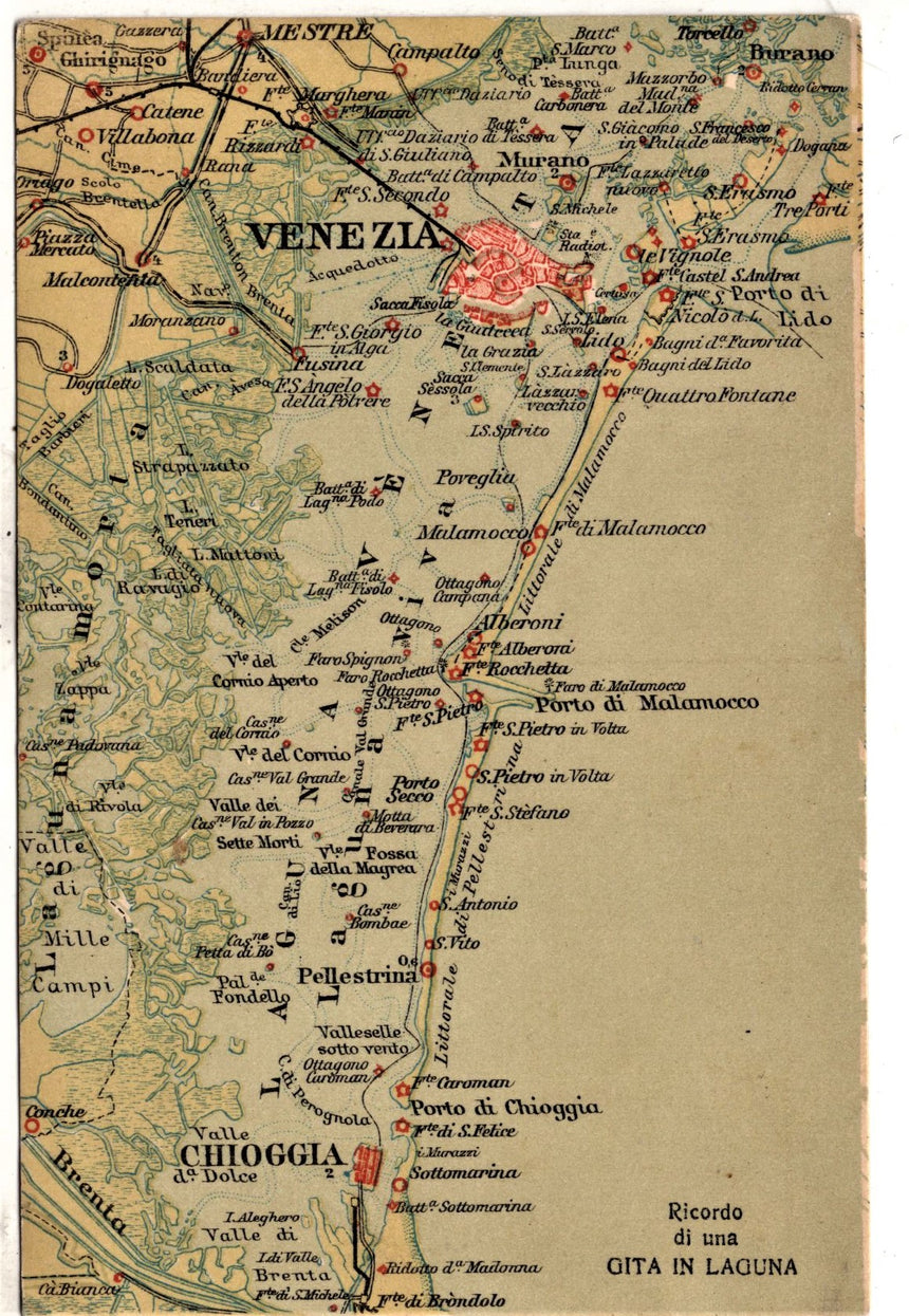 Cartolina antica Venezia geografica della costa veneta