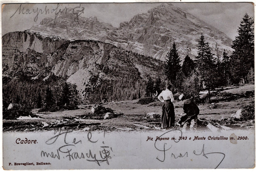 Cartolina antica Cortina Cadore Piz Popena e monte Cristallino