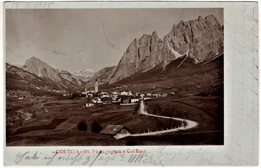 Cartolina antica Cortina panorama e Col Rosa