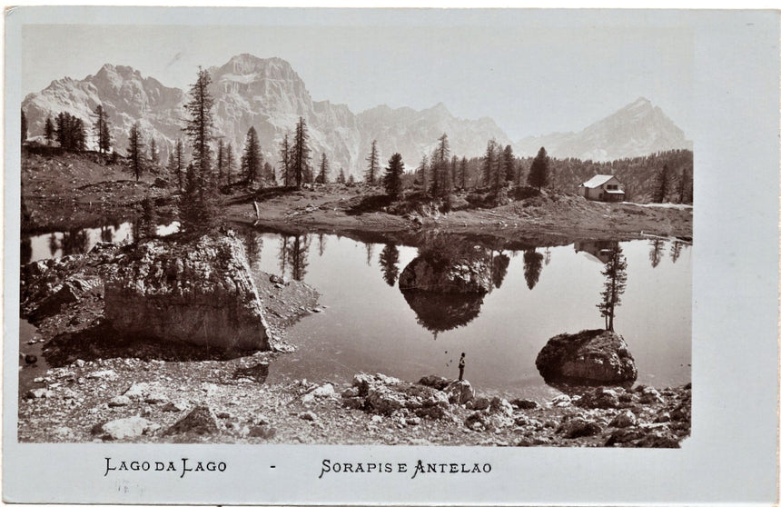 Cartolina antica Cortina Lago da Lago Sorapis e Antelao fotografica